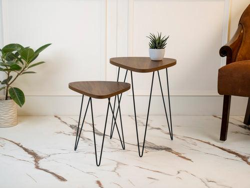 Walnut Hues Trinity Nesting Tables with Hairpin Legs, Side Tables, Wooden Tables, Living Room Decor by A Tiny Mistake