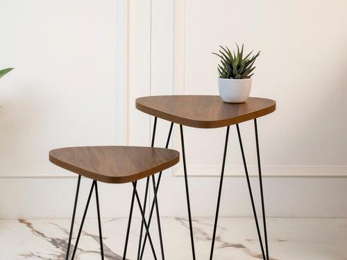 Walnut Hues Trinity Nesting Tables with Hairpin Legs, Side Tables, Wooden Tables, Living Room Decor by A Tiny Mistake