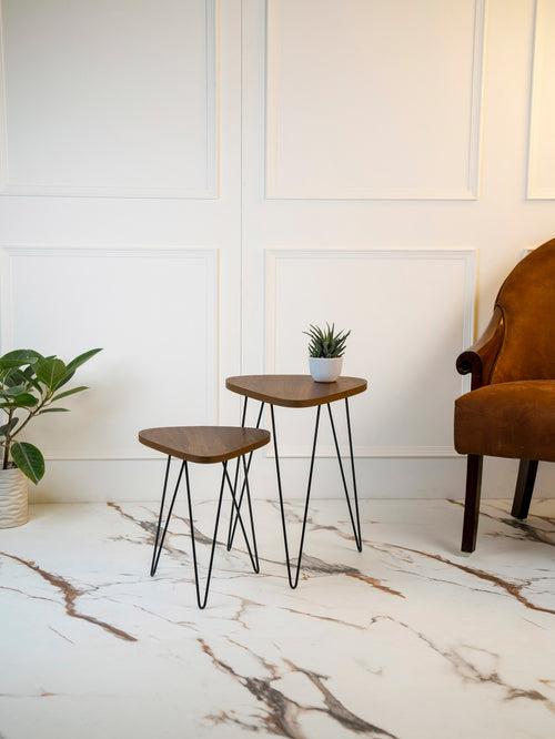 Walnut Hues Trinity Nesting Tables with Hairpin Legs, Side Tables, Wooden Tables, Living Room Decor by A Tiny Mistake