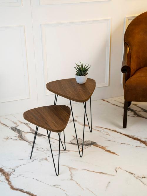 Walnut Hues Trinity Nesting Tables with Hairpin Legs, Side Tables, Wooden Tables, Living Room Decor by A Tiny Mistake