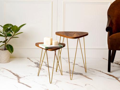 Teak Hues Trinity Nesting Tables with Hairpin Legs, Side Tables, Wooden Tables, Living Room Decor by A Tiny Mistake