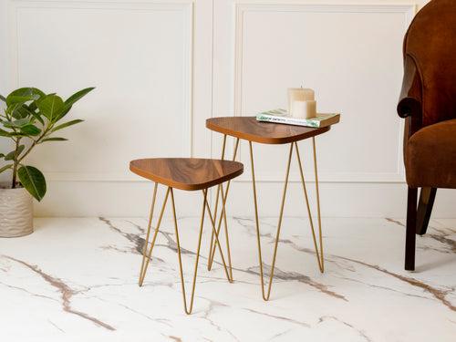 Teak Hues Trinity Nesting Tables with Hairpin Legs, Side Tables, Wooden Tables, Living Room Decor by A Tiny Mistake