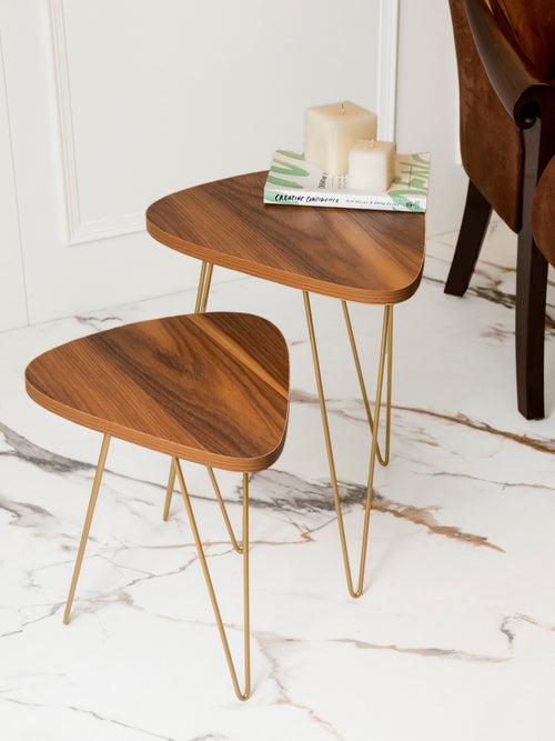 Teak Hues Trinity Nesting Tables with Hairpin Legs, Side Tables, Wooden Tables, Living Room Decor by A Tiny Mistake