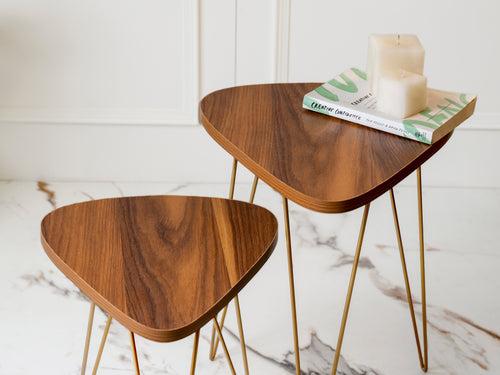 Teak Hues Trinity Nesting Tables with Hairpin Legs, Side Tables, Wooden Tables, Living Room Decor by A Tiny Mistake