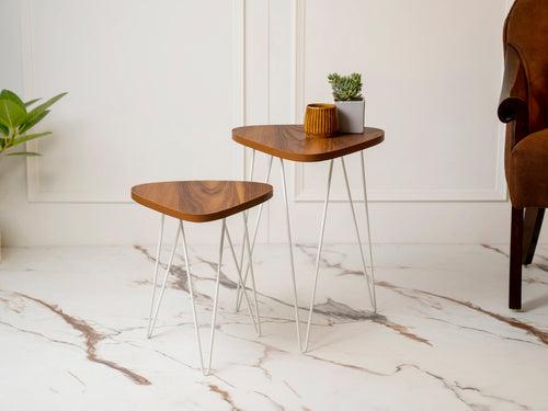 Teak Hues Trinity Nesting Tables with Hairpin Legs, Side Tables, Wooden Tables, Living Room Decor by A Tiny Mistake