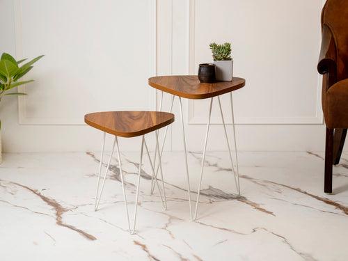 Teak Hues Trinity Nesting Tables with Hairpin Legs, Side Tables, Wooden Tables, Living Room Decor by A Tiny Mistake