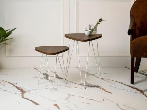 Walnut Hues Trinity Nesting Tables with Hairpin Legs, Side Tables, Wooden Tables, Living Room Decor by A Tiny Mistake