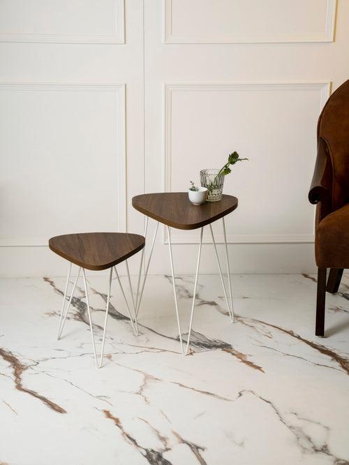 Walnut Hues Trinity Nesting Tables with Hairpin Legs, Side Tables, Wooden Tables, Living Room Decor by A Tiny Mistake