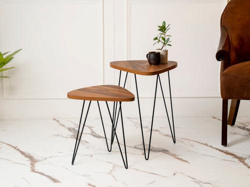 Teak Hues Trinity Nesting Tables with Hairpin Legs, Side Tables, Wooden Tables, Living Room Decor by A Tiny Mistake