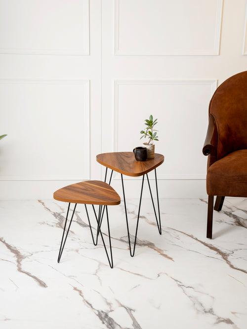 Teak Hues Trinity Nesting Tables with Hairpin Legs, Side Tables, Wooden Tables, Living Room Decor by A Tiny Mistake