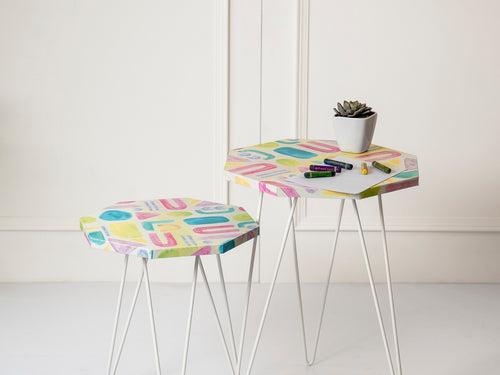 Tiny Doodles Octagon Nesting Tables with Hairpin Legs, Side Tables, Wooden Tables, Living Room Decor by A Tiny Mistake