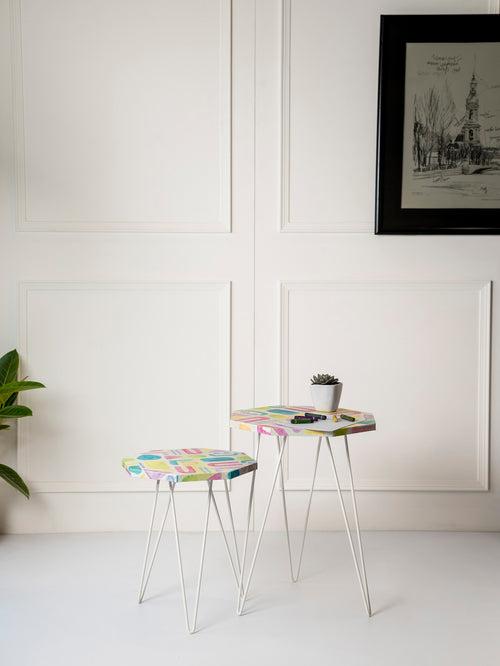 Tiny Doodles Octagon Nesting Tables with Hairpin Legs, Side Tables, Wooden Tables, Living Room Decor by A Tiny Mistake