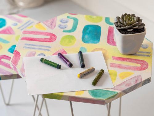 Tiny Doodles Octagon Nesting Tables with Hairpin Legs, Side Tables, Wooden Tables, Living Room Decor by A Tiny Mistake