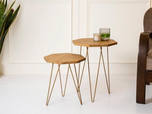 Gold Stacks Octagon Nesting Tables with Hairpin Legs, Side Tables, Wooden Tables, Living Room Decor by A Tiny Mistake