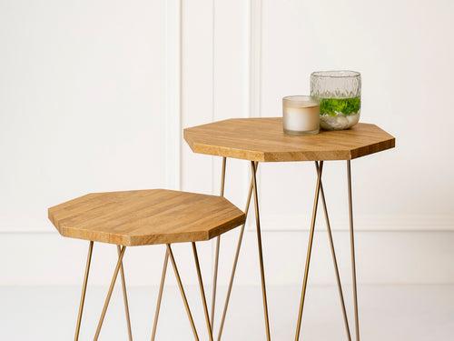 Gold Stacks Octagon Nesting Tables with Hairpin Legs, Side Tables, Wooden Tables, Living Room Decor by A Tiny Mistake