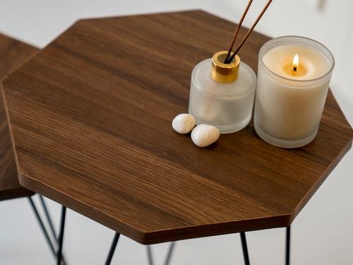 Walnut Hues Octagon Nesting Tables with Hairpin Legs, Side Tables, Wooden Tables, Living Room Decor by A Tiny Mistake