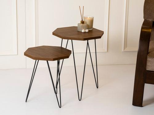 Walnut Hues Octagon Nesting Tables with Hairpin Legs, Side Tables, Wooden Tables, Living Room Decor by A Tiny Mistake