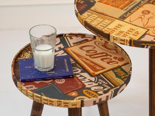 Crushing on Coffee Round Nesting Tables with Wooden Legs, Side Tables, Wooden Tables, Living Room Decor by A Tiny Mistake