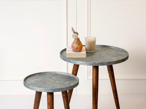 Teal Rain Round Nesting Tables with Wooden Legs, Side Tables, Wooden Tables, Living Room Decor by A Tiny Mistake