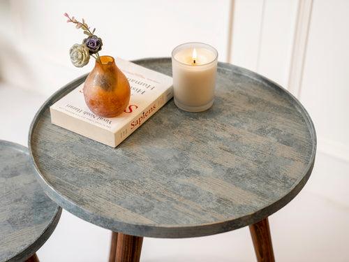 Teal Rain Round Nesting Tables with Wooden Legs, Side Tables, Wooden Tables, Living Room Decor by A Tiny Mistake