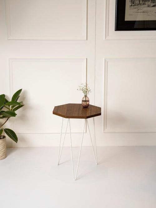 Walnut Hues Octagon Side Tables with Hairpin Legs, Side Tables, Wooden Tables, Living Room Decor by A Tiny Mistake