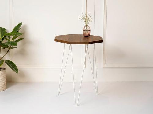 Walnut Hues Octagon Side Tables with Hairpin Legs, Side Tables, Wooden Tables, Living Room Decor by A Tiny Mistake