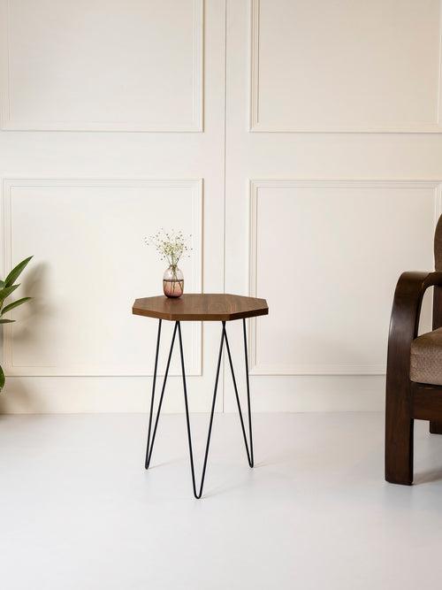 Walnut Hues Octagon Side Tables with Hairpin Legs, Side Tables, Wooden Tables, Living Room Decor by A Tiny Mistake