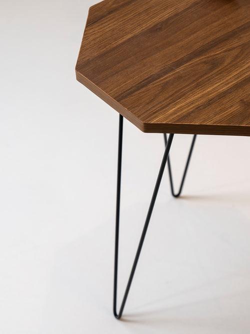 Walnut Hues Octagon Side Tables with Hairpin Legs, Side Tables, Wooden Tables, Living Room Decor by A Tiny Mistake