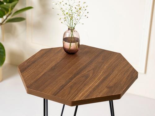 Walnut Hues Octagon Side Tables with Hairpin Legs, Side Tables, Wooden Tables, Living Room Decor by A Tiny Mistake