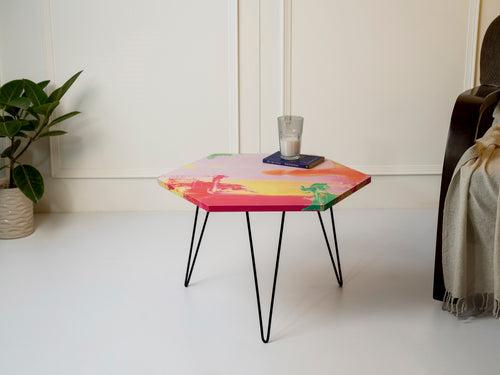Neon Hexagon Small Coffee Tables, Wooden Tables, Coffee Tables, Center Tables, Living Room Decor by A Tiny Mistake