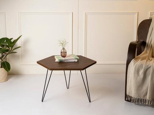 Walnut Hues Hexagon Small Coffee Tables, Wooden Tables, Coffee Tables, Center Tables, Living Room Decor by A Tiny Mistake