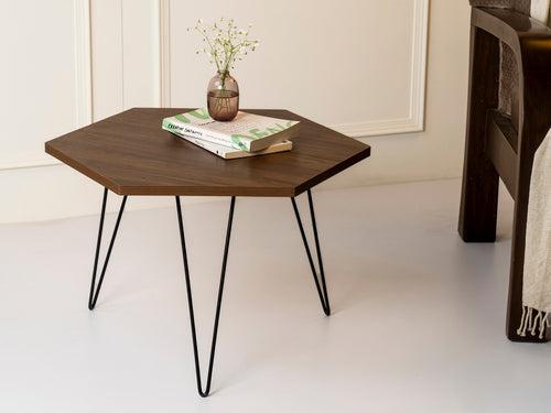 Walnut Hues Hexagon Small Coffee Tables, Wooden Tables, Coffee Tables, Center Tables, Living Room Decor by A Tiny Mistake