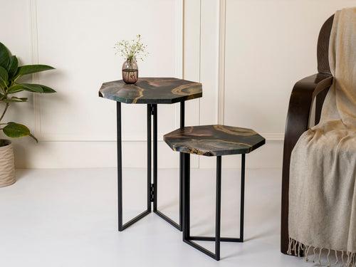 Genesis Octagon Oblique Nesting Tables, Side Tables, Wooden Tables, Living Room Decor by A Tiny Mistake