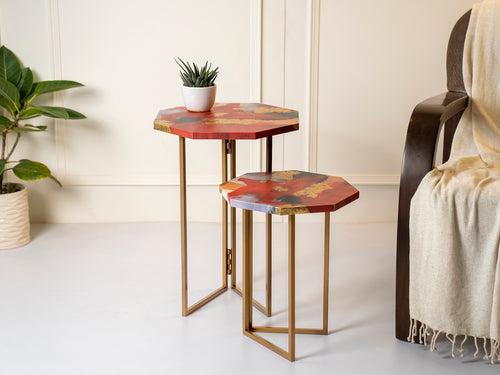 Rang Octagon Oblique Nesting Tables, Side Tables, Wooden Tables, Living Room Decor by A Tiny Mistake