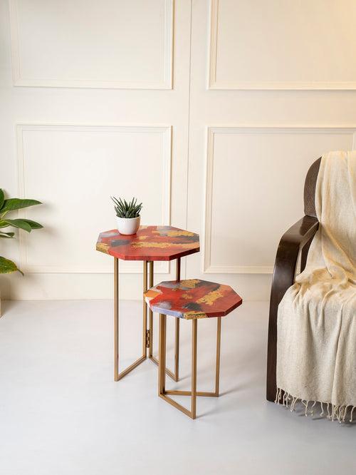 Rang Octagon Oblique Nesting Tables, Side Tables, Wooden Tables, Living Room Decor by A Tiny Mistake