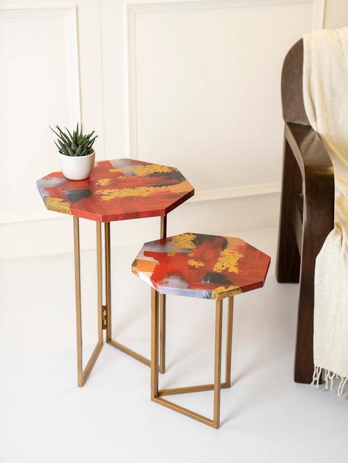 Rang Octagon Oblique Nesting Tables, Side Tables, Wooden Tables, Living Room Decor by A Tiny Mistake