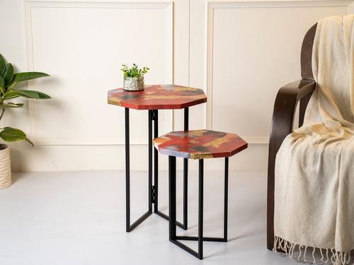 Rang Octagon Oblique Nesting Tables, Side Tables, Wooden Tables, Living Room Decor by A Tiny Mistake