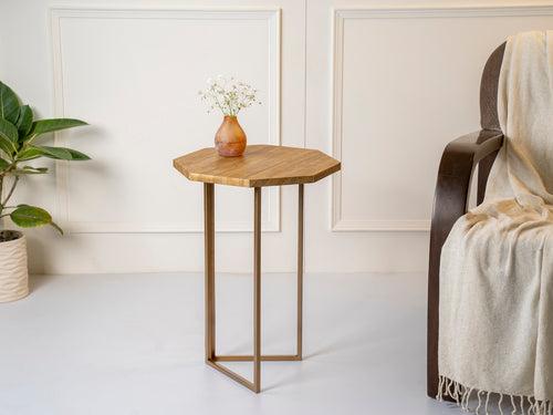 Gold Stacks Octagon Oblique Side Tables, Wooden Tables, Living Room Decor by A Tiny Mistake