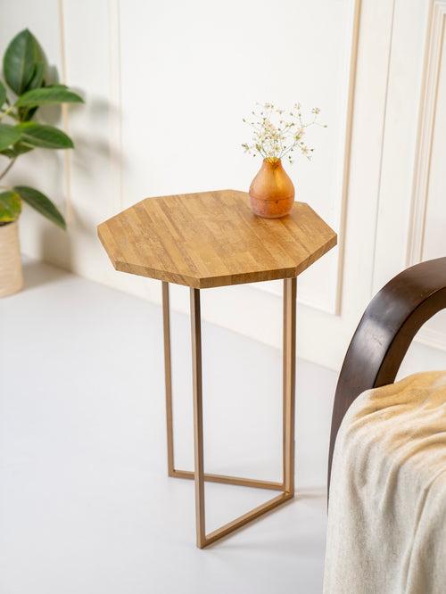 Gold Stacks Octagon Oblique Side Tables, Wooden Tables, Living Room Decor by A Tiny Mistake