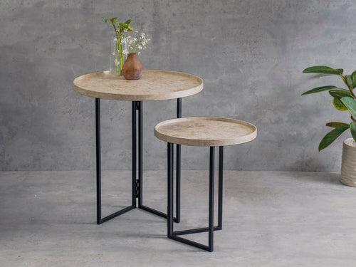 Transcendent Tinge Light Gold Round Oblique Nesting Tables, Side Tables, Wooden Tables, Living Room Decor by A Tiny Mistake