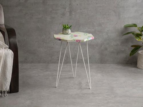 Blush Roses Octagon Side Tables with Hairpin Legs, Side Tables, Wooden Tables, Living Room Decor by A Tiny Mistake