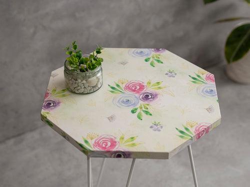 Blush Roses Octagon Side Tables with Hairpin Legs, Side Tables, Wooden Tables, Living Room Decor by A Tiny Mistake