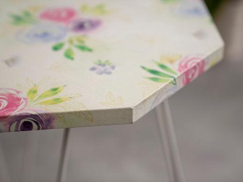 Blush Roses Octagon Side Tables with Hairpin Legs, Side Tables, Wooden Tables, Living Room Decor by A Tiny Mistake