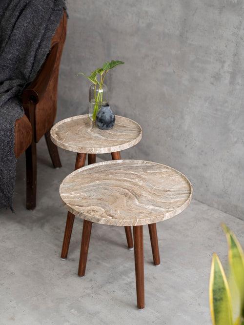 Oasis Inverse Round Nesting Tables with Wooden Legs, Side Tables, Wooden Tables, Living Room Decor by A Tiny Mistake