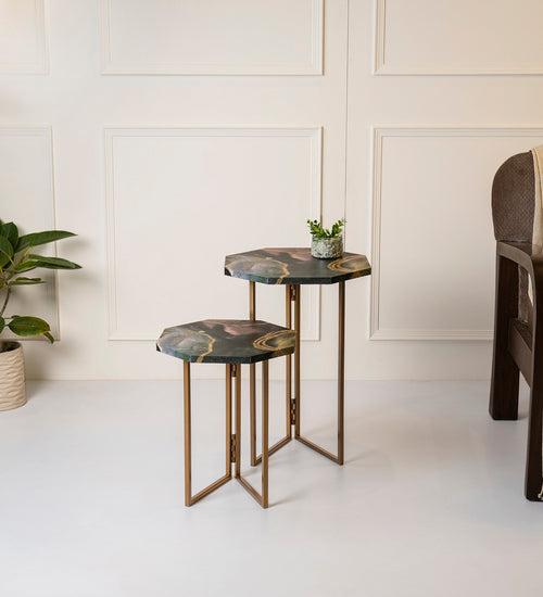 Genesis Octagon Oblique Nesting Tables, Side Tables, Wooden Tables, Living Room Decor by A Tiny Mistake