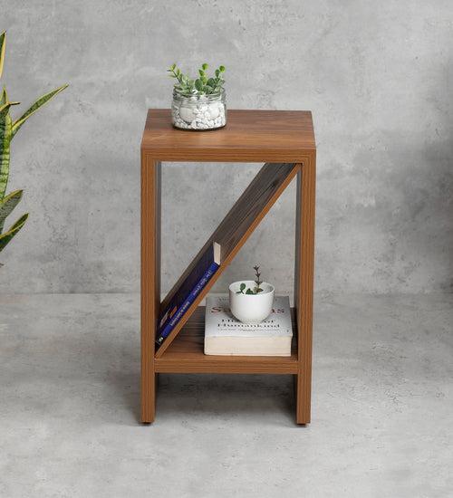 Teak Hues Bevel Mica Side Table, Small Storage and Decor, End Table, Living and Bedroom Decor