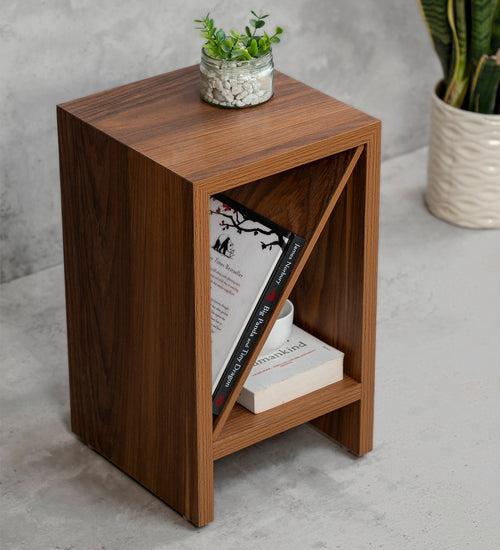 Teak Hues Bevel Mica Side Table, Small Storage and Decor, End Table, Living and Bedroom Decor