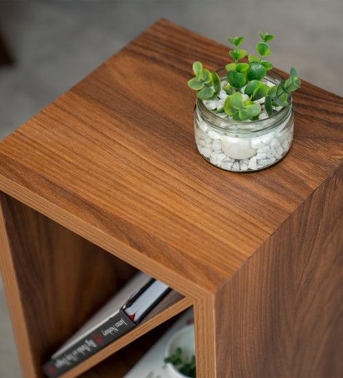 Teak Hues Bevel Mica Side Table, Small Storage and Decor, End Table, Living and Bedroom Decor