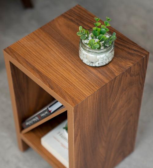 Teak Hues Bevel Mica Side Table, Small Storage and Decor, End Table, Living and Bedroom Decor