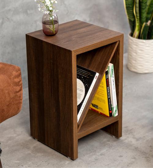 Walnut Hues Bevel Mica Side Table, Small Storage and Decor, End Table, Living and Bedroom Decor